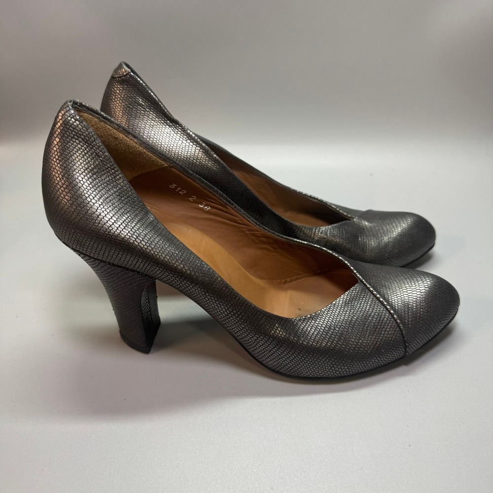 Audley London Womens Metallic Embossed Leather Block Heel Pumps ‎ EU 38 US 7.5